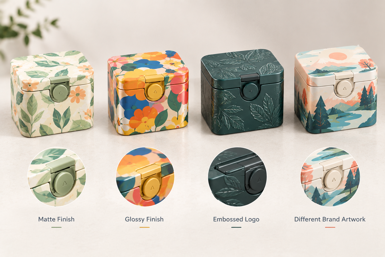 custom printed child resistant tin with matte glossy and embossed finishes