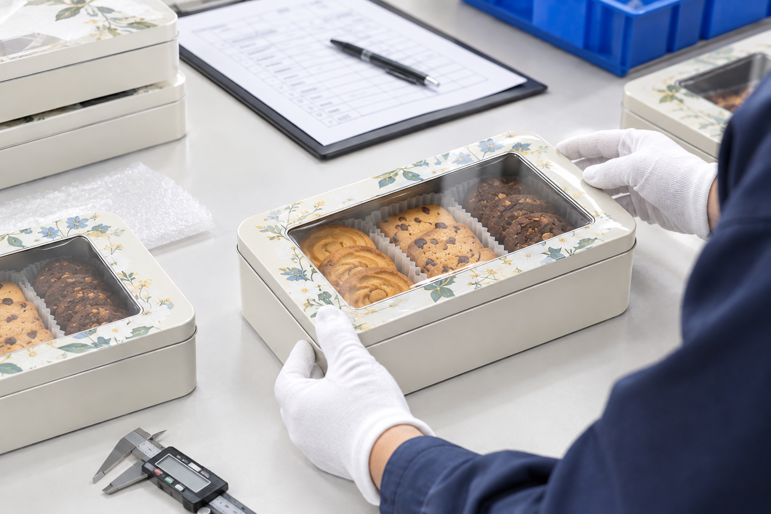 custom rectangular tin sample product fit inspection