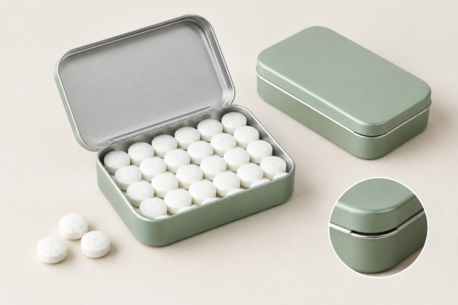 filled mint tin sample showing mint quantity and internal fit