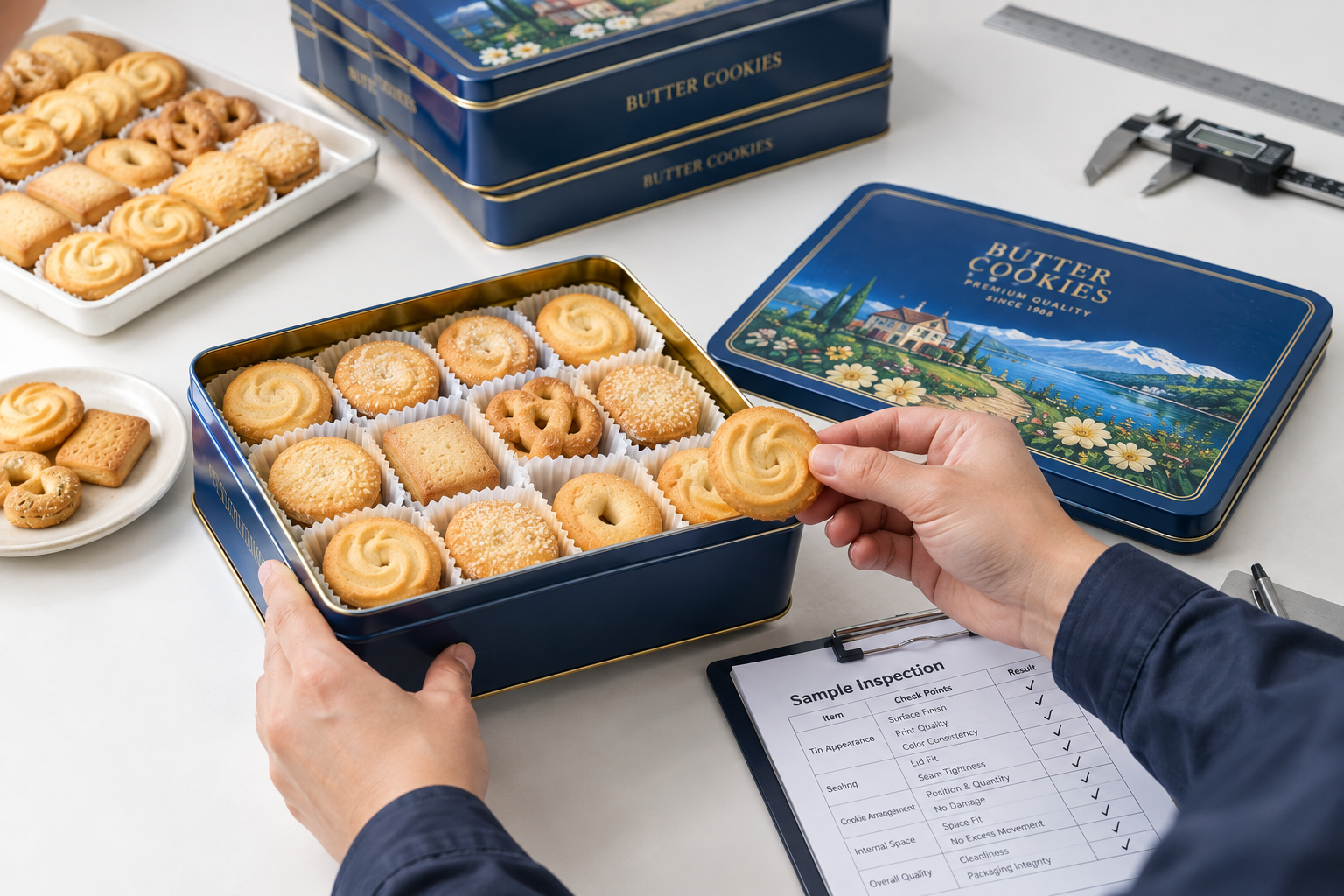 rectangular cookie tin sample inspection
