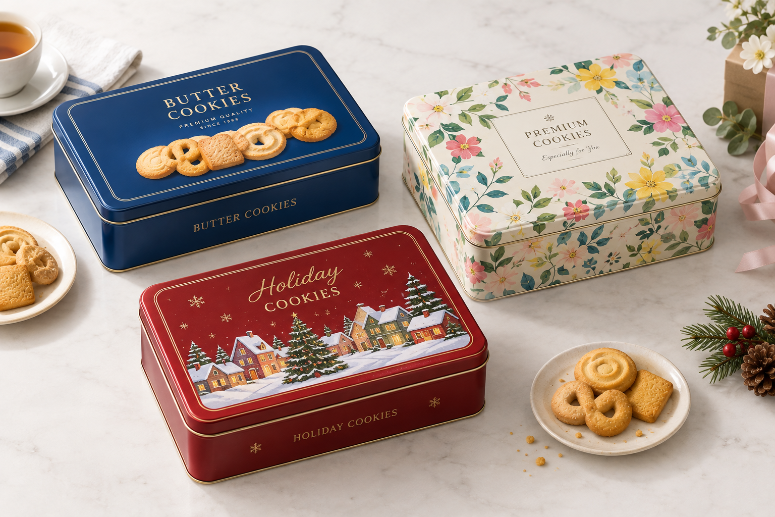 seasonal rectangular cookie tin packaging designs