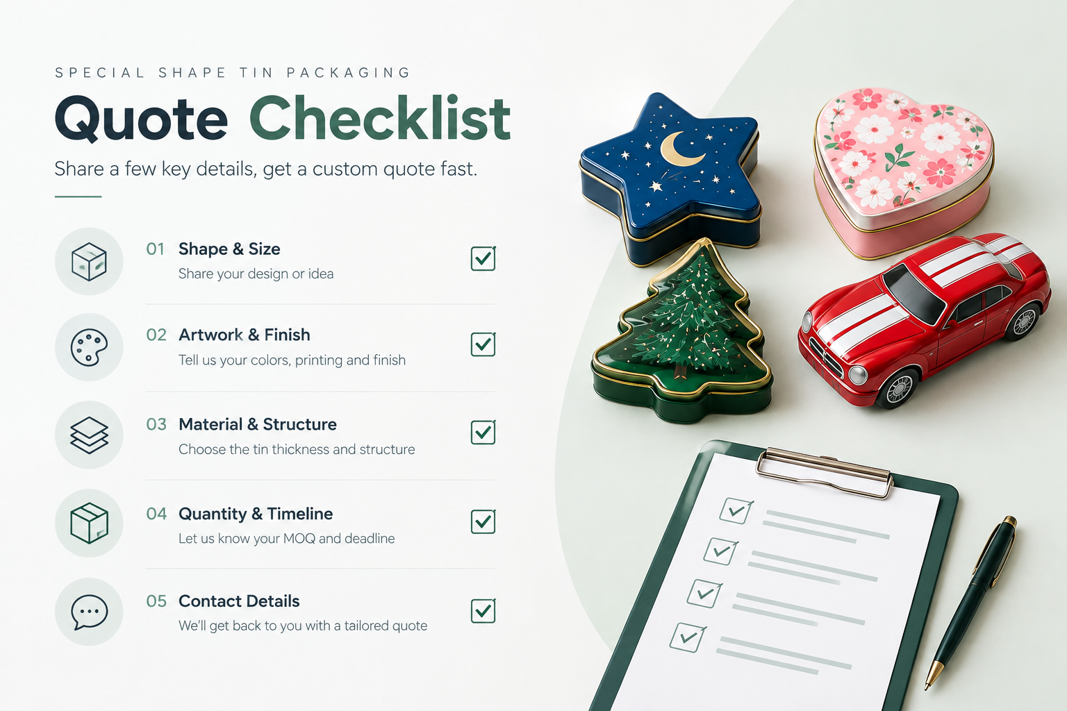 special shape tin packaging quote checklist