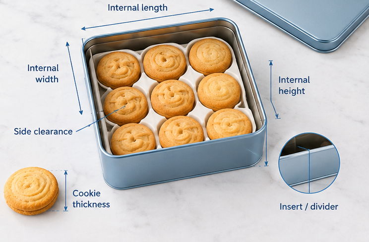 square cookie tin internal dimensions and clearance