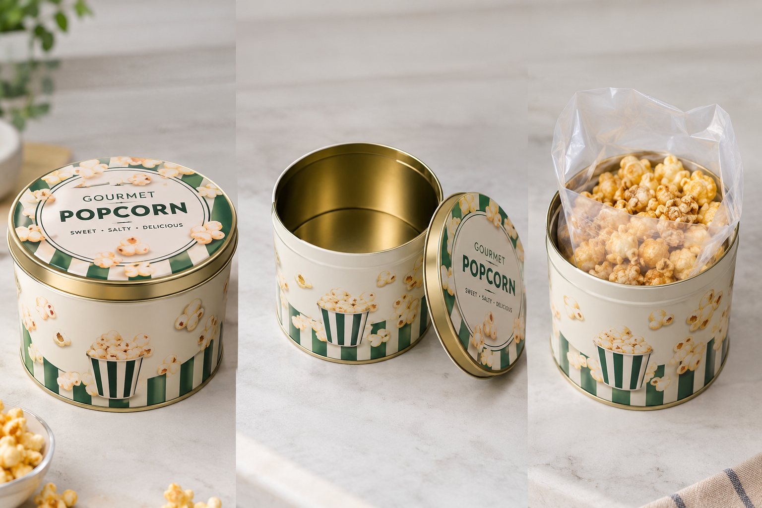 custom popcorn tin with inner bag